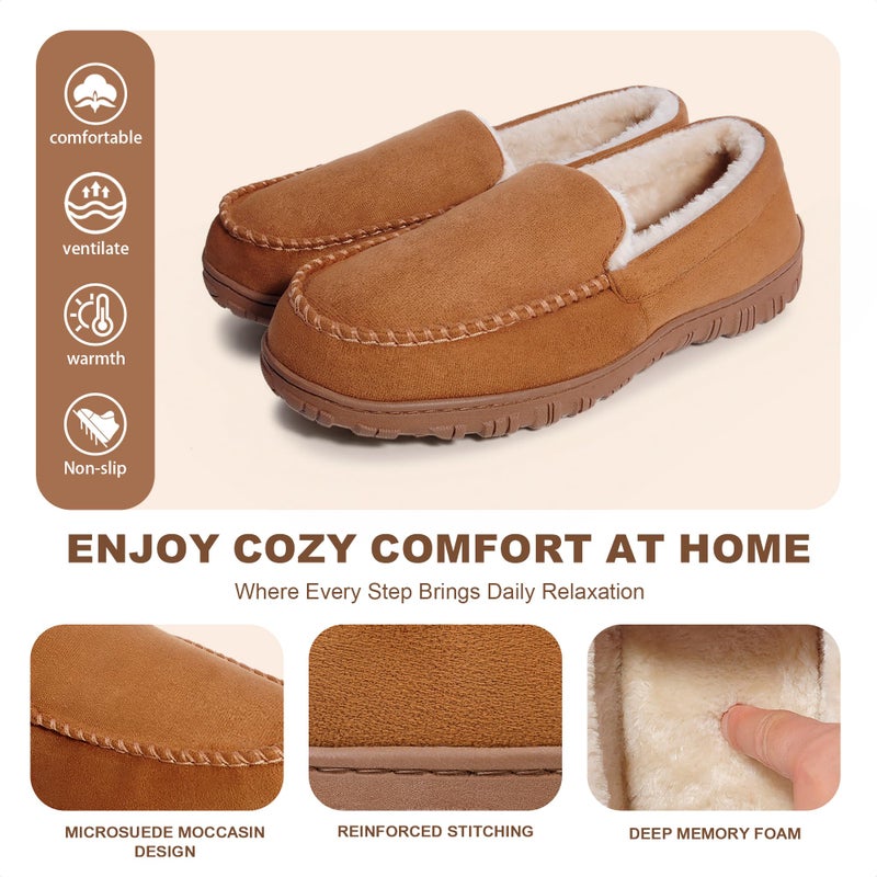 shoeslocker Mens Moccasin Slippers for Men Indoor Outdoor House Slippers Beige Size 14 - Image 5